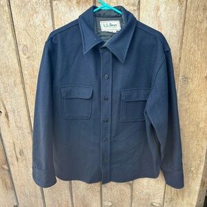 LL Bean Vintage Wool Flannel CPO Navy Blue Shirt Jacket Shacket USA Men's XL